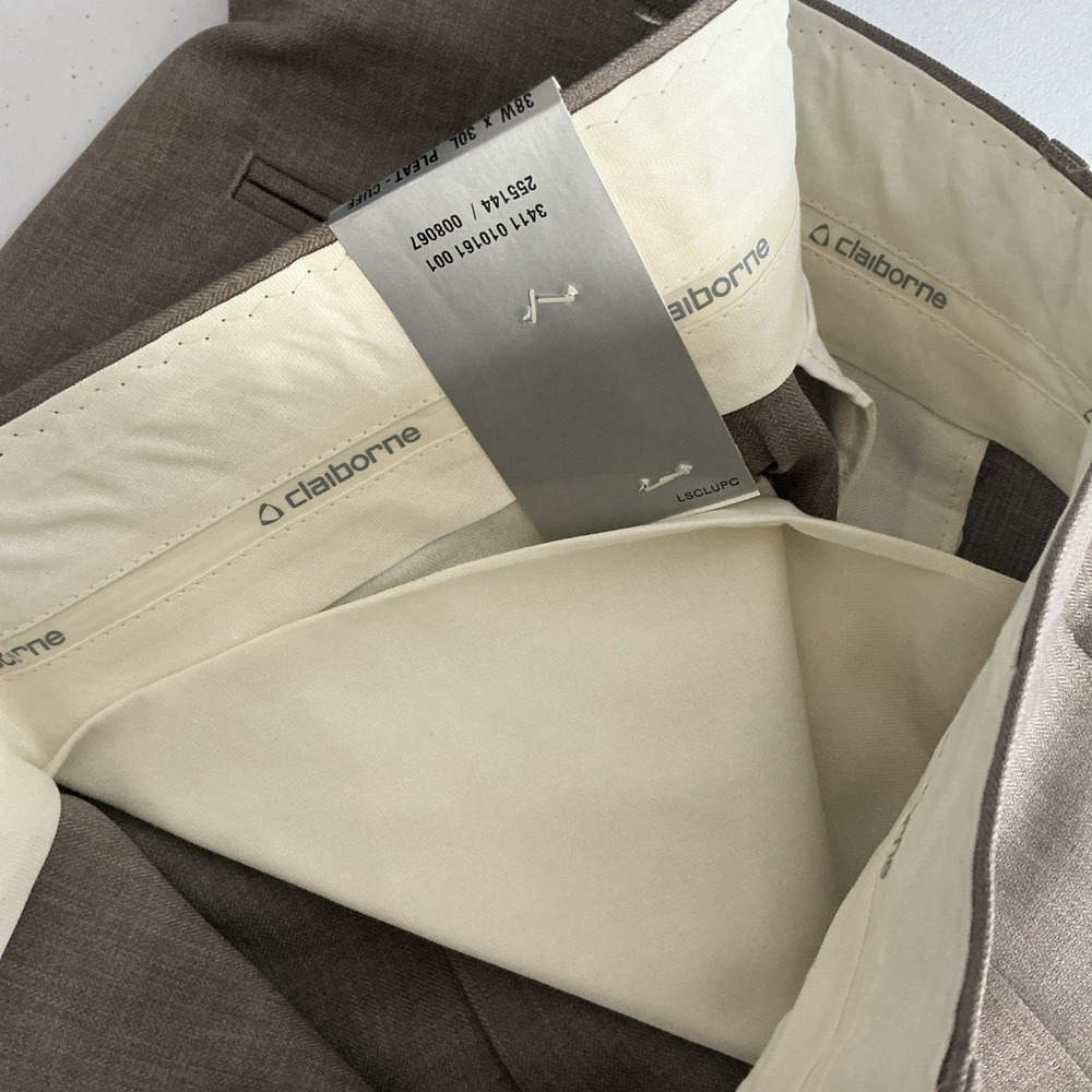 Claiborne‎ Pants Mens 38x30 Beige Khaki Polyester-Herringbone Pleated Cuffed NWT - Picture 6 of 9